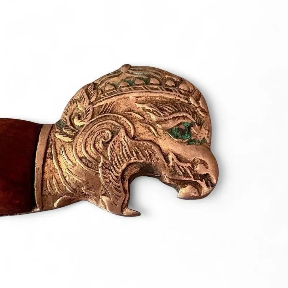 Vintage Thailand Brass Lion Head Bottle Opener With Rosewood Handle
